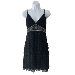 Vtg‎ Y2K Sue Wong Black Silk Beaded Cocktail Dress 6 Vampy Witchy Fairy Grunge
